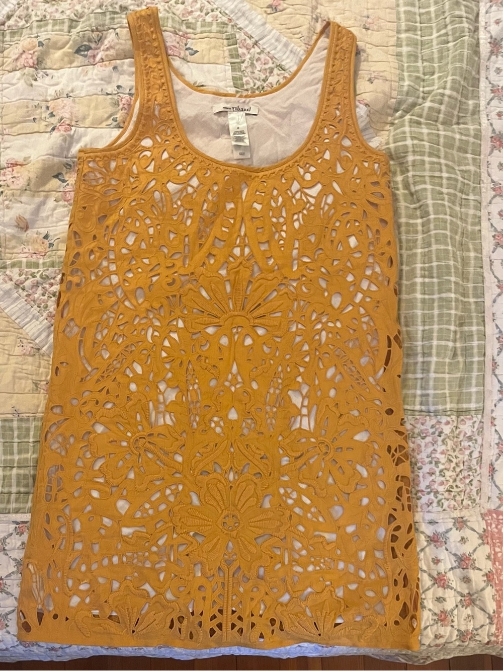 Laundry by Design Mustard Yellow Laser-Cut Mini Dress